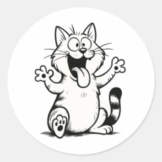 "Tongue Out, Paws Up!" – Funny Cartoon Cat Classic Round Sticker