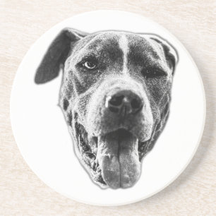 Tongue-Out Wink—Pitbull Mix Mini Coaster