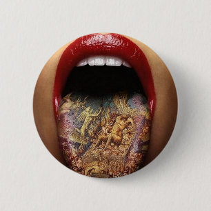 tongue tattoo design 6 cm round badge