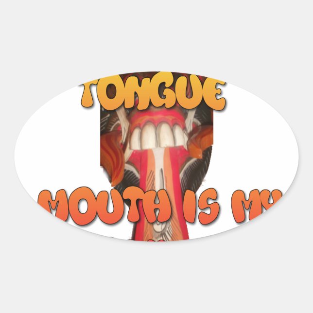 Tongue Tied: Funny Tongue Quote Colourful Text Art Oval Sticker (Front)