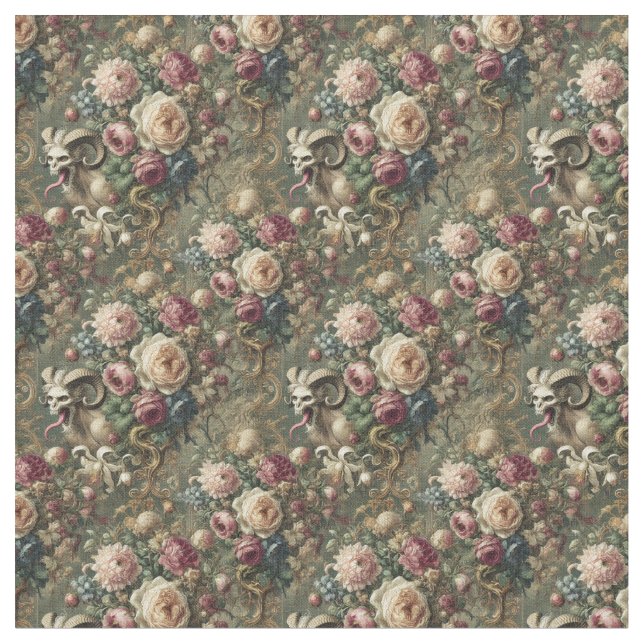 Tongue Whipped Blooms – Gothic Dense Tile Fabric (Close Up)