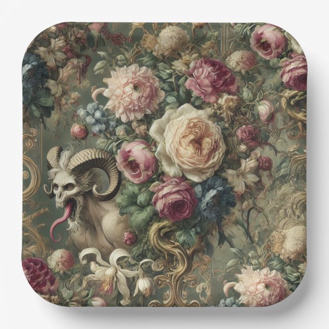 🩸 Tongue Whipped Blooms – Gothic Victorian Paper Plate (Front)