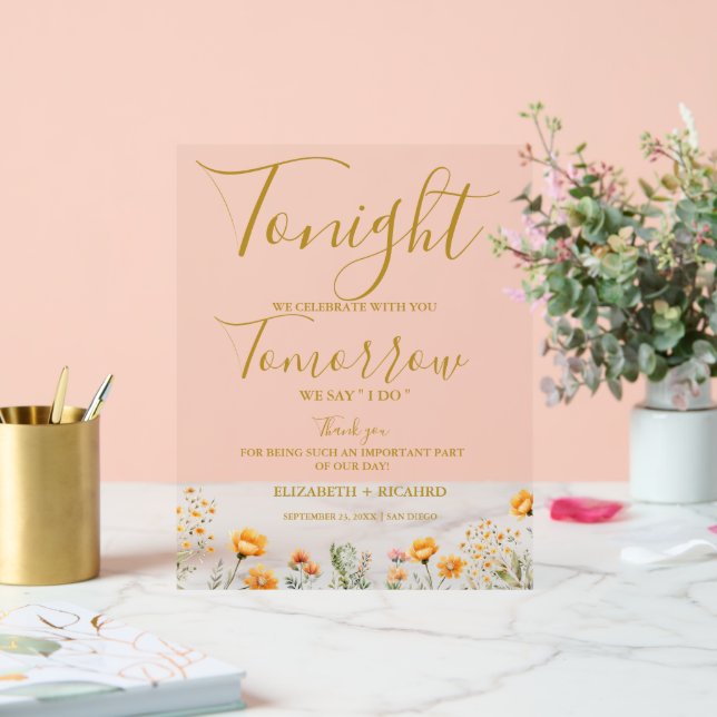 Tonight we celebrate wedding rehearsal dinner acrylic sign (Wedding)