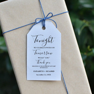Tonight we celebrate wedding rehearsal dinner sign gift tags