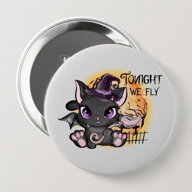 Tonight We Fly – Black Witch Cat 10 Cm Round Badge (Front & Back)