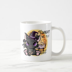 Tonight We Fly – Black Witch Cat Coffee Mug