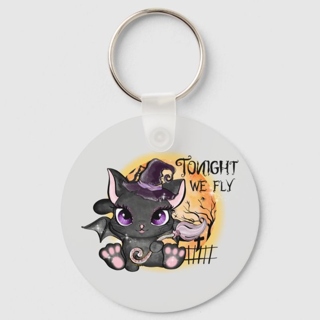 Tonight We Fly – Black Witch Cat Key Ring (Front)