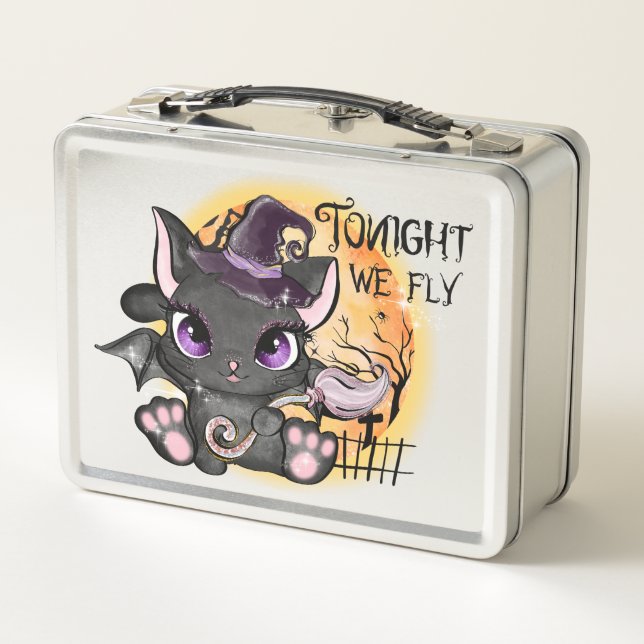 Tonight We Fly – Black Witch Cat Metal Lunch Box (Back)