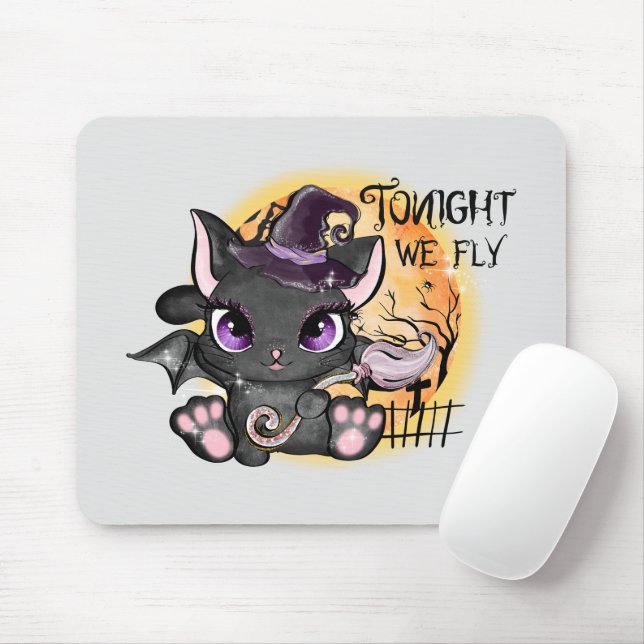 Tonight We Fly – Black Witch Cat Mouse Pad (With Mouse)