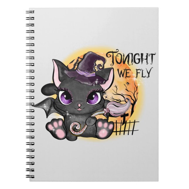 Tonight We Fly – Black Witch Cat Notebook (Front)