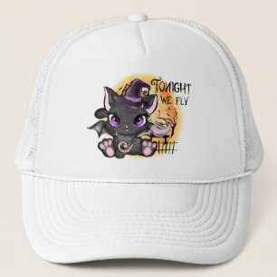 Tonight We Fly – Black Witch Cat Trucker Hat