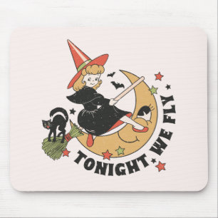 Tonight We Fly – Cute Witch and Black Cat Mouse Pad