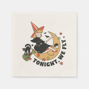 Tonight We Fly – Cute Witch and Black Cat Napkin