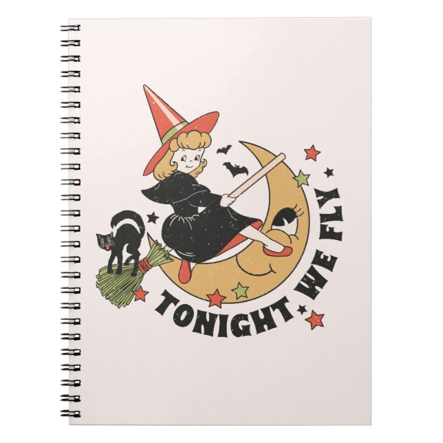 Tonight We Fly – Cute Witch and Black Cat Notebook (Front)