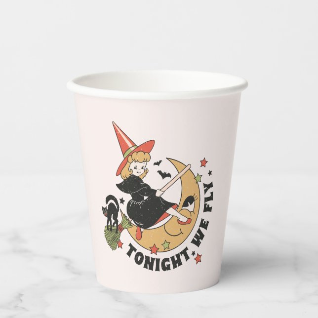 Tonight We Fly – Cute Witch and Black Cat Paper Cups (Front)