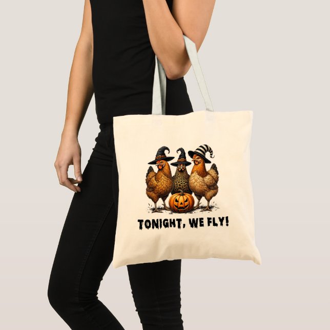 Tonight We Fly Funny Chicken Halloween   Tote Bag (Front (Product))