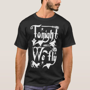 Tonight We Fly Funny Halloween Witch Broom Cat Des T-Shirt
