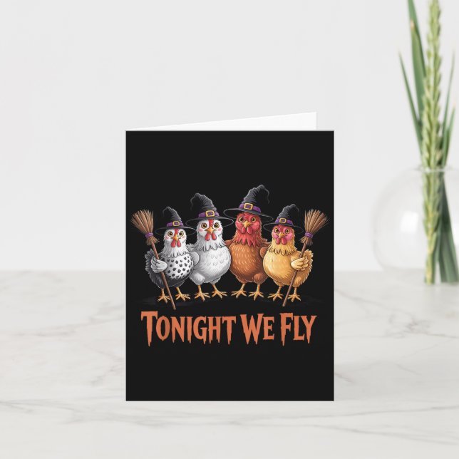 Tonight We Fly Funny Witch Chicken Halloween Men W Card (Front)