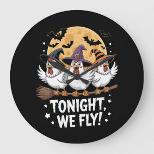 Tonight We Fly Halloween Chicken Large Clock