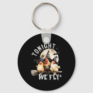 Tonight We Fly Halloween, Retro Chicken Witches Ha Key Ring