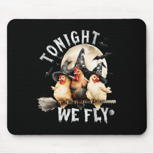 Tonight We Fly Halloween, Retro Chicken Witches Ha Mouse Pad