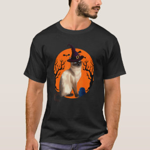 Tonkinese Cat Cute Halloween Witch Hat And Moon T-Shirt