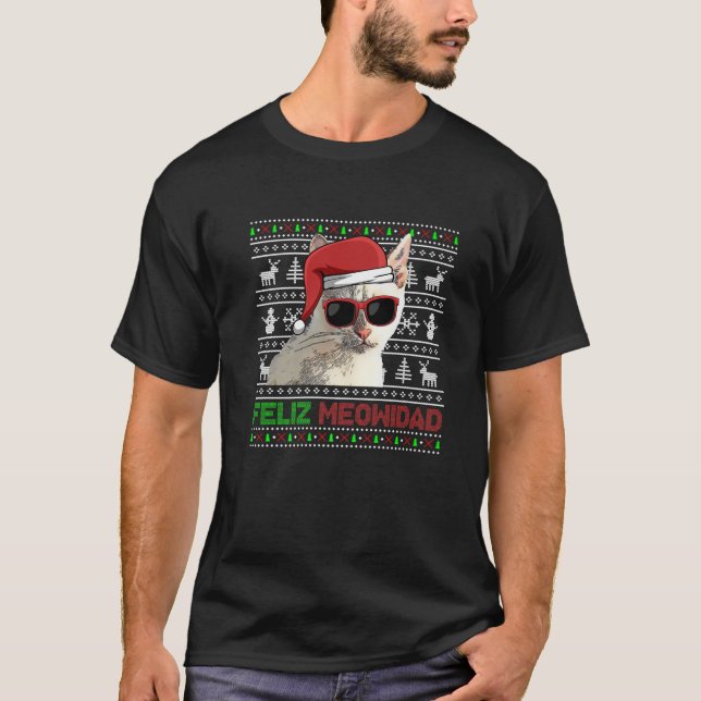 Tonkinese Cat Feliz Meowidad Funny Christmas T-Shirt (Front)