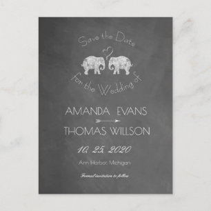 TONS OF LOVE   Elephant Chalkboard Save the Date Announcement Postcard