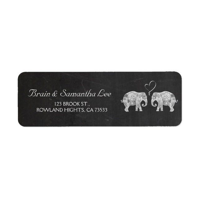 TONS OF LOVE | Elephant Chalkboard Wedding Return Address Label (Front)