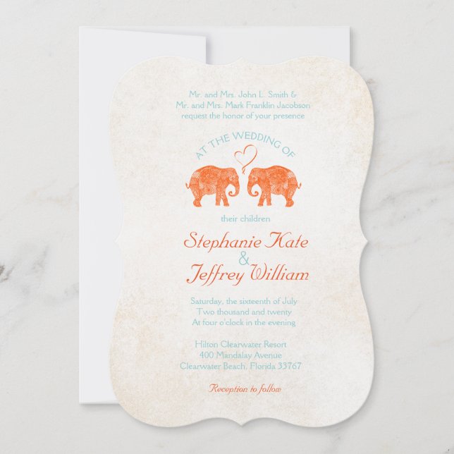 TONS OF LOVE/Elephant Couple Heart Wedding Invites (Front)