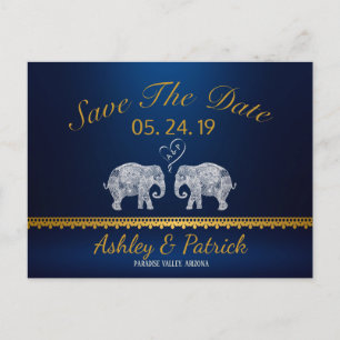 TONS OF LOVE-Elephant Couple Indian Save the Date Announcement Postcard