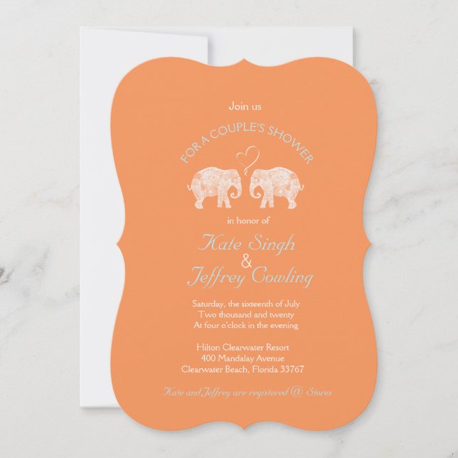 TONS OF LOVE/Elephant Custom Colour Couple's Showe Invitation (Front)