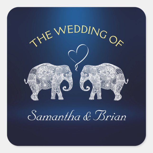 TONS OF LOVE | Elephant Night Light Wedding Custom Square Sticker (Front)