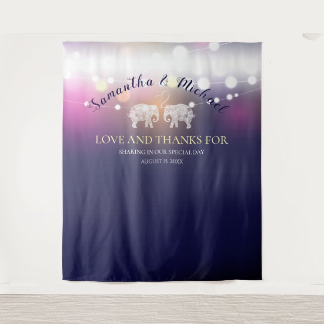 TONS OF LOVE/Elephant Night Lights Wedding Custom Tapestry (Front)