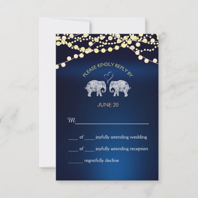TONS OF LOVE/Elephant Night Lights Wedding RSVP Card (Front)