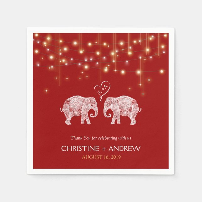 TONS OF LOVE / Elephant String Lights Custom Napkin (Front)