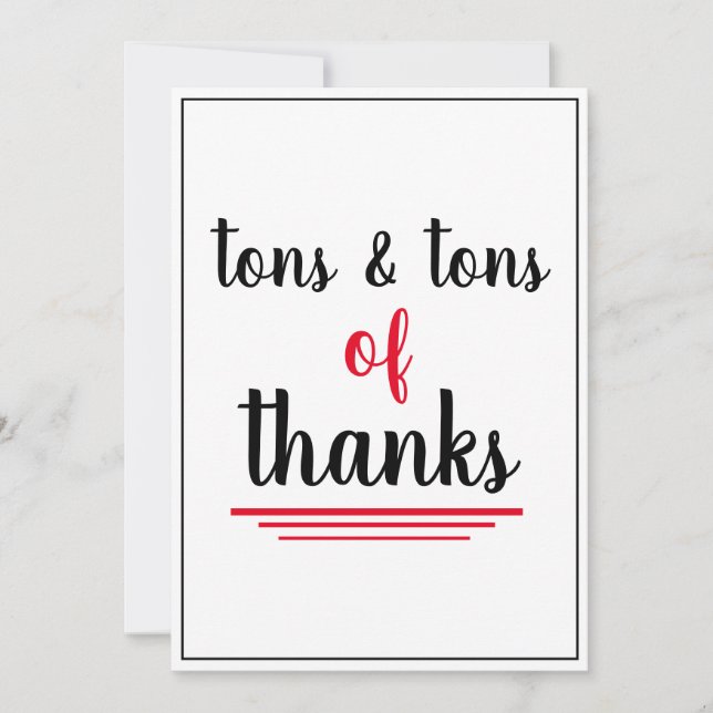 Tons of Thanks Employee Appreciation Red Black Thank You Card (Front)