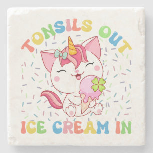 Tonsils Out, Ice Cream In Unicorn Cat Stone Coaster