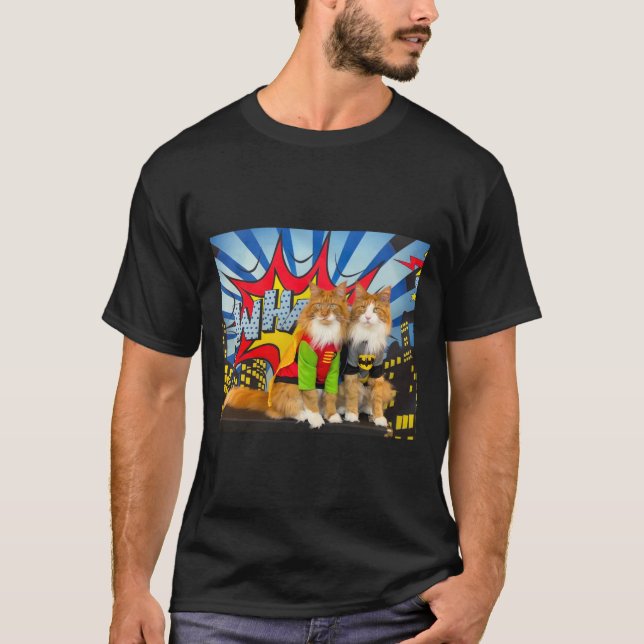 Tony and Teddy Super Hero Cat T-Shirt (Front)