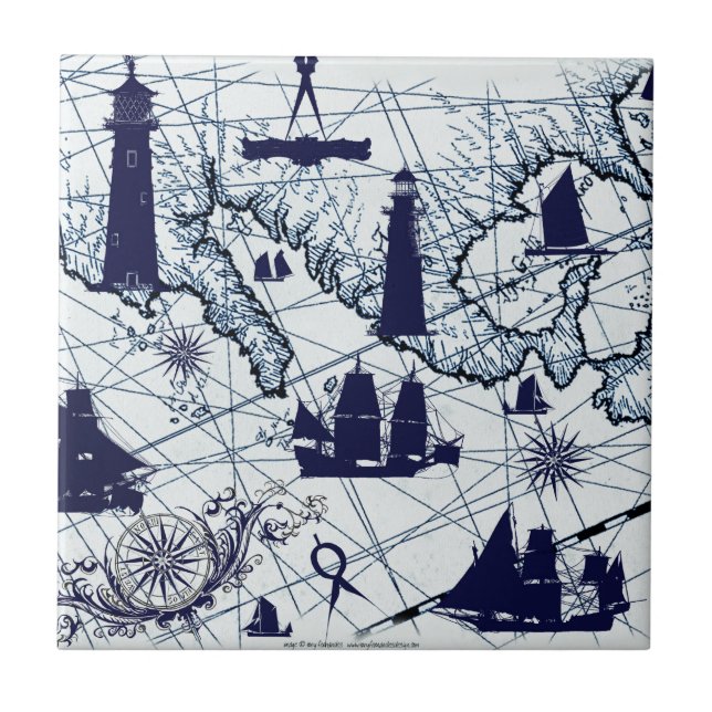 tony fernandes's blue map 2 ceramic tile (Front)