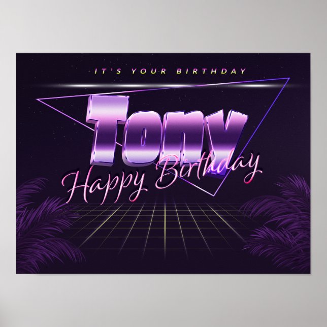 Tony Name First Name purla retro poster Birthday (Front)