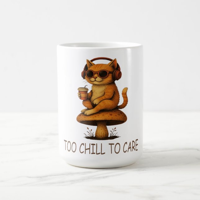 Too Chill to Care – Lo-Fi Cat on Mushroom  Coffee Mug (Center)
