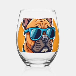 Too Cool for Fetch French Bulldog Vintage Sunglass Stemless Wine Glass