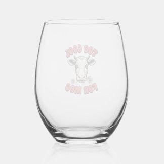Too Cool For Moo Funny Cow Vintage Shirt Design_1 Stemless Wine Glass