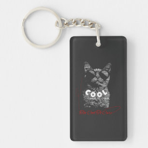 Too Cool To Care Cat Typography Key Ring