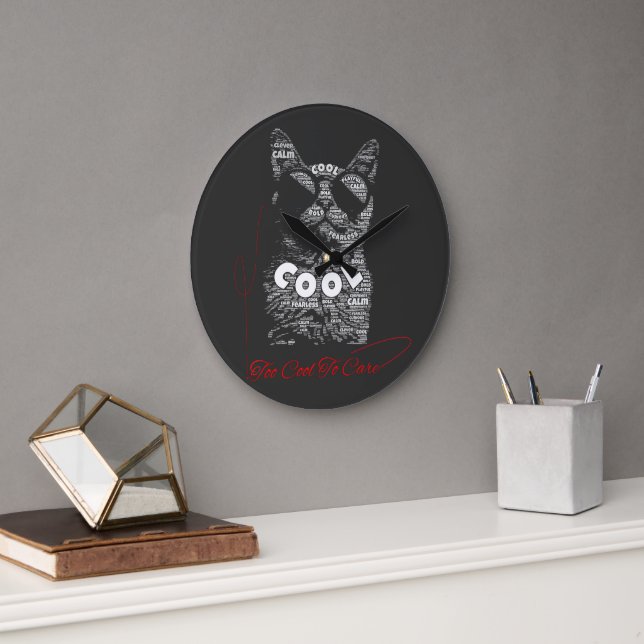 Too Cool To Care Cat Typography Large Clock (Office)