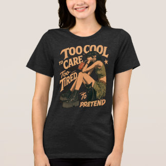Too Cool To Care Tired Cat Art Tri-Blend Shirt