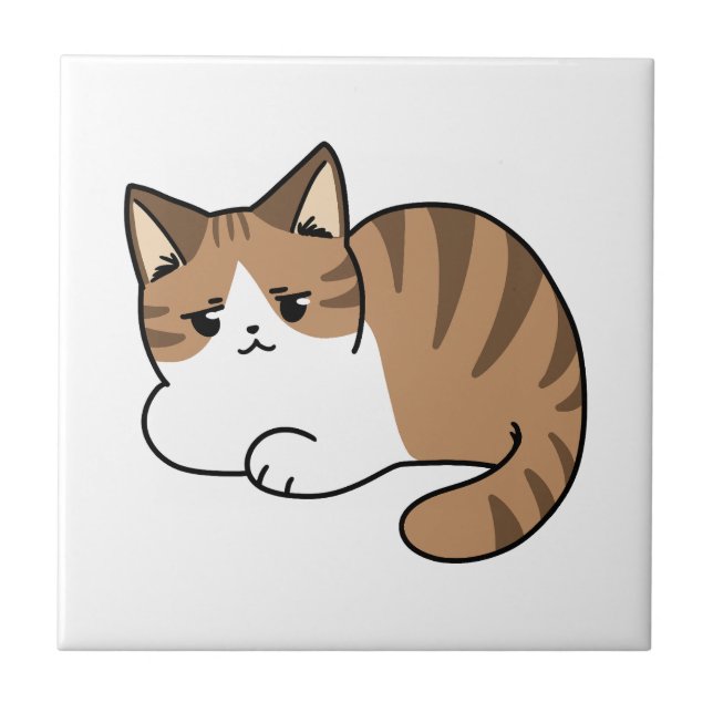 Too Cool to Care, Too Lazy to Move – Relaxing Cat  Ceramic Tile (Front)
