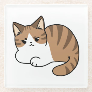 Too Cool to Care, Too Lazy to Move – Relaxing Cat  Glass Coaster