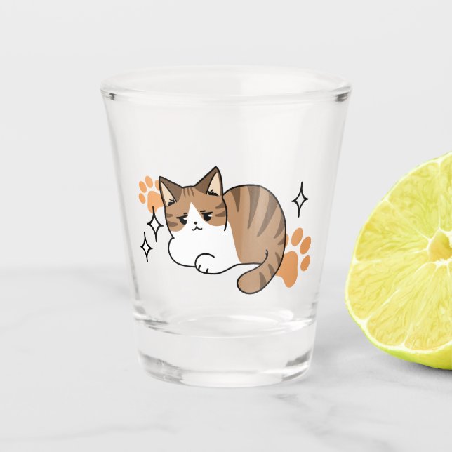 Too Cool to Care, Too Lazy to Move – Relaxing Cat  Shot Glass (Front)